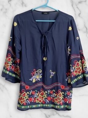 Embroidered Navy Women's Top by GeeGee